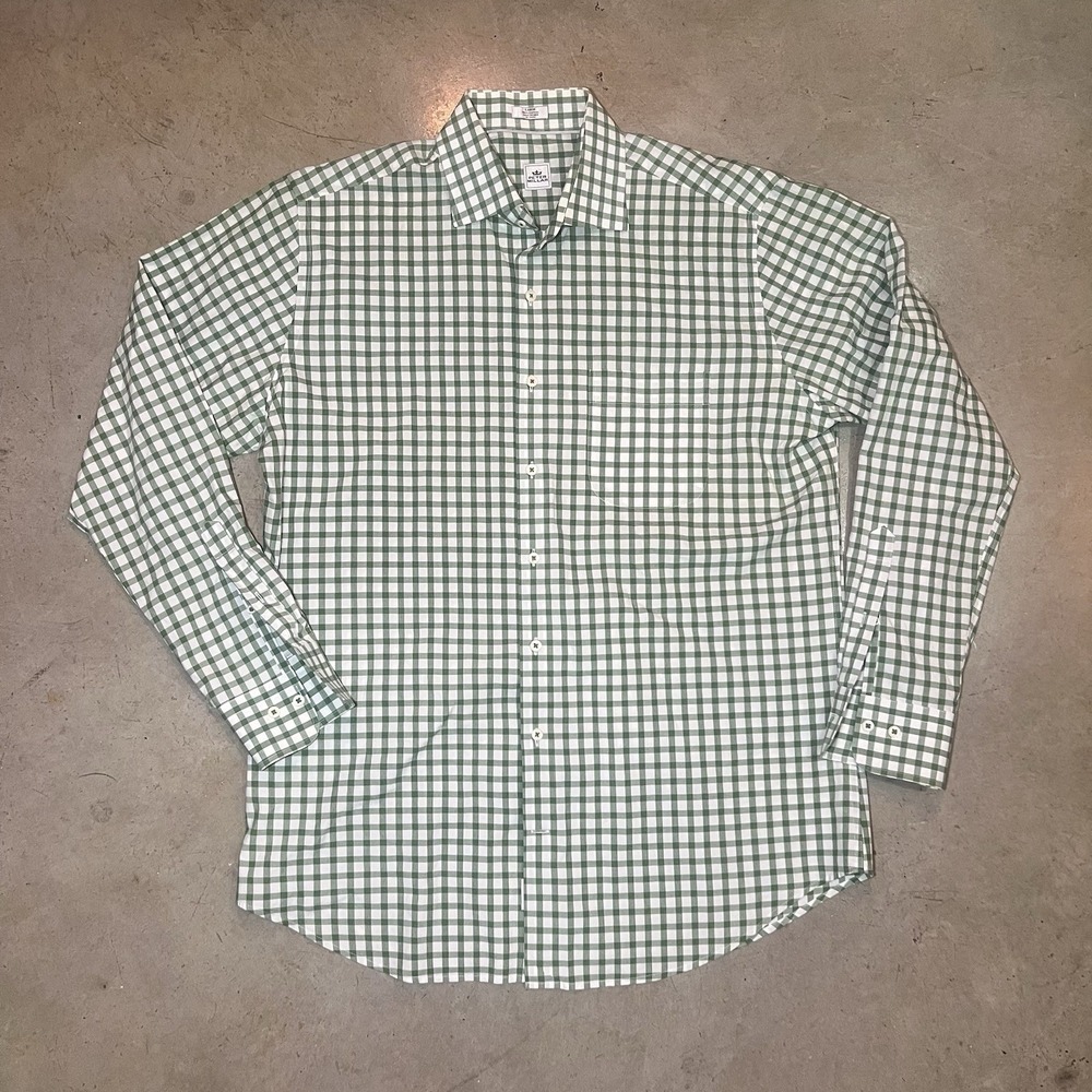 Peter Millar Mens L Green White Gingham Check Cotton Button Down Shirt